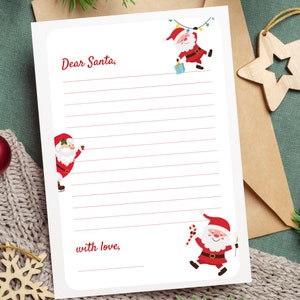 Carta de lista de deseos de Navidad a Papá Noel, completar en casa, carta personalizada a Papá Noel, imprimible, descarga instantánea