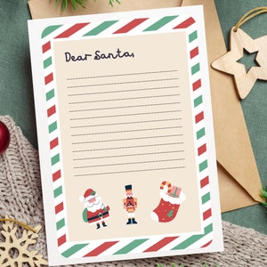 Carta a Santa Lista de deseos, Descarga instantánea, Carta de Navidad para niños, Tarjeta de Navidad, Carta a Papá Noel, Carta de lista de deseos de Navidad