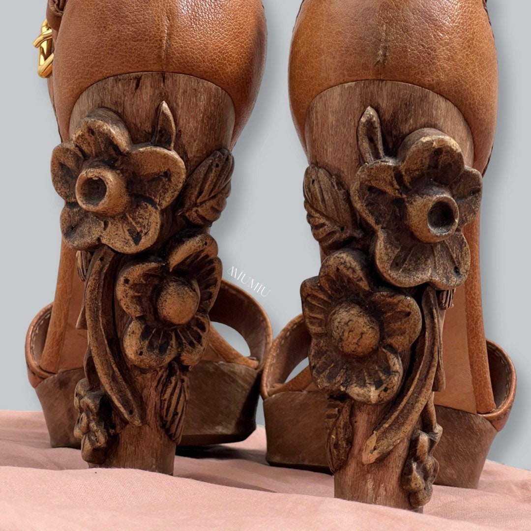 Ultra-rare Miu Miu Mid-2000s Hand-carved Wooden Floral