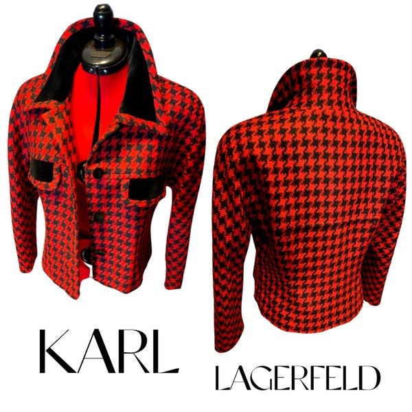 Karl Lagerfeld - 1980’s - Houndstooth print jacket in Red and Black - |Womens Uk Size 12|