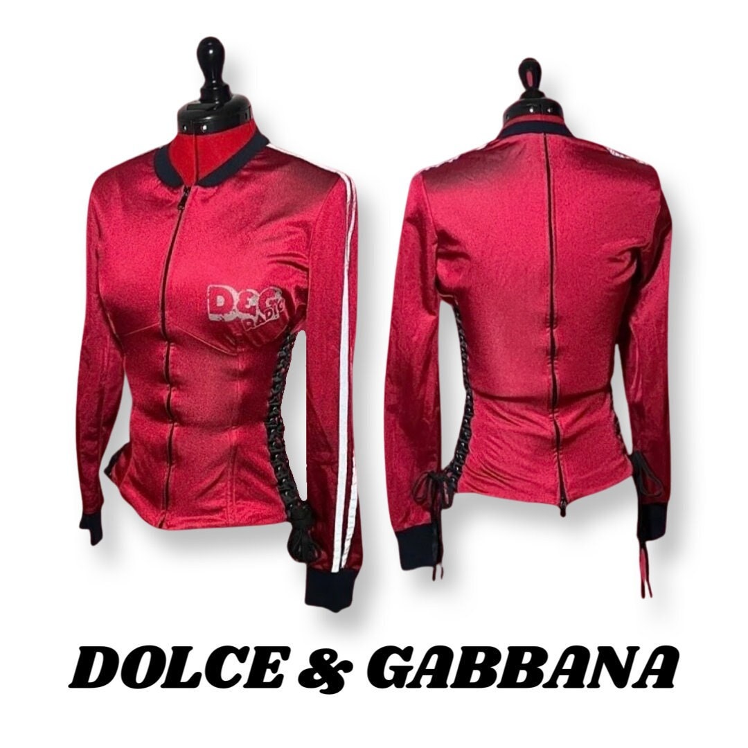 Early 2000s Dolce and Gabbana Y2K D&G Red Black Laceup Body Hugging