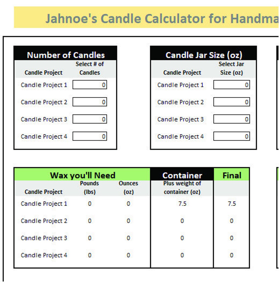 Candle Calculator, Candle Making, Excel, Fragrance Load, Wax, Wax