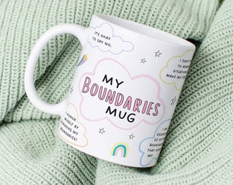 Taza Mis límites: taza de límites, taza de cuidado personal, taza de amor propio, taza de salud mental, taza de afirmaciones, taza de motivación, taza de positividad