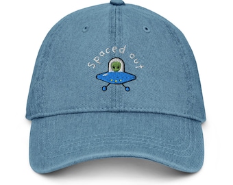 Embroidered Spaced Out Cap - Alien Cap, Alien hat, Space Cap, Space Hat, Flying Saucer Hat, Alien Gift, Alien Present, Cute Alien Gift