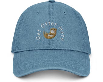 Gorra bordada Get Otter Here - Gorra de nutria, sombrero de nutria, gorra linda, sombrero lindo, sombrero de animal lindo, gorra de animal lindo, sombrero de juego de palabras, gorra de juego de palabras, gorra de juego de palabras linda