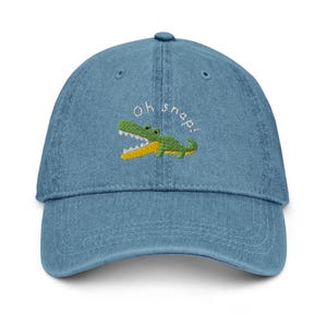 Embroidered Oh Snap Cap - Alligator Cap, Alligator Hat, Crocodile Cap, Crocodile Hat, Pun Cap, Pun Hat, Cute Denim Hat, Cute Alligator Cap