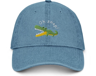 Embroidered Oh Snap Cap - Alligator Cap, Alligator Hat, Crocodile Cap, Crocodile Hat, Pun Cap, Pun Hat, Cute Denim Hat, Cute Alligator Cap
