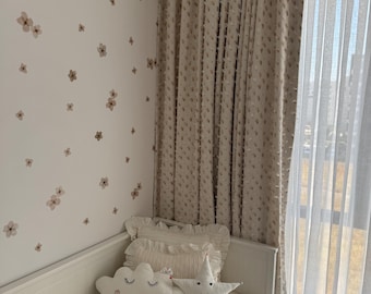 Linen Look Blackout Curtains: Kids Nursery Decor, Custom Pom Poms
