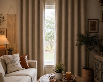 Blackout Custom Linen Curtains, Extra Wide, Rod Pocket, Grommet, Hook Ring Track