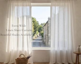Extra Wide Linen Sheer Curtains, Rod Pocket, Grommet, Hook Options