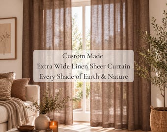 Extra Wide Linen Sheer Curtains, Rod Pocket, Grommet, Hook Options