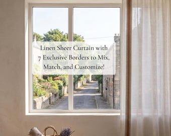 Linen Look Sheer Curtains With Artisan Border Trim, Natural Textured Drapery