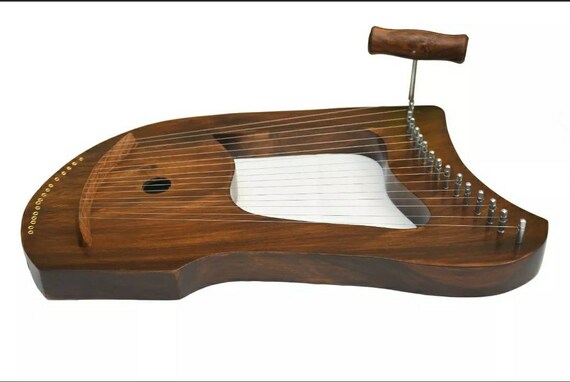 16 Metal String Lyre Harp Shesham wood Brass Lever w/Carrying Case & Tunning Key 