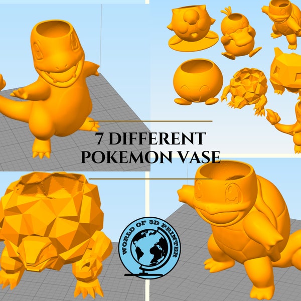 Pokémon-Pflanzgefäß-STL-Datei, 3D-Druckvasen-Designs (Digitaler Download)