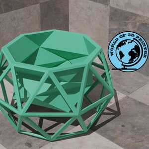 May include: A teal green geometric planter with a hexagonal base and a diamond-shaped opening. The planter is made of a lightweight material and has a modern design.