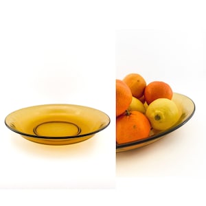 70s vintage Amber fruit bowl. Brown/orange tempered glass. Classic retro piece.