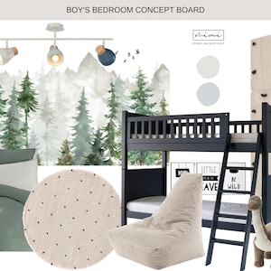 Boys Bedroom | Pre-styled Concept Board with Shopping List (UK) | Online Interior Design | Interior Design Service | E-design