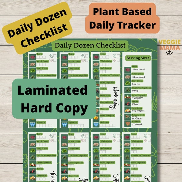 UPDATED!  7 Day Daily Dozen Checklist Laminated Hard Copy