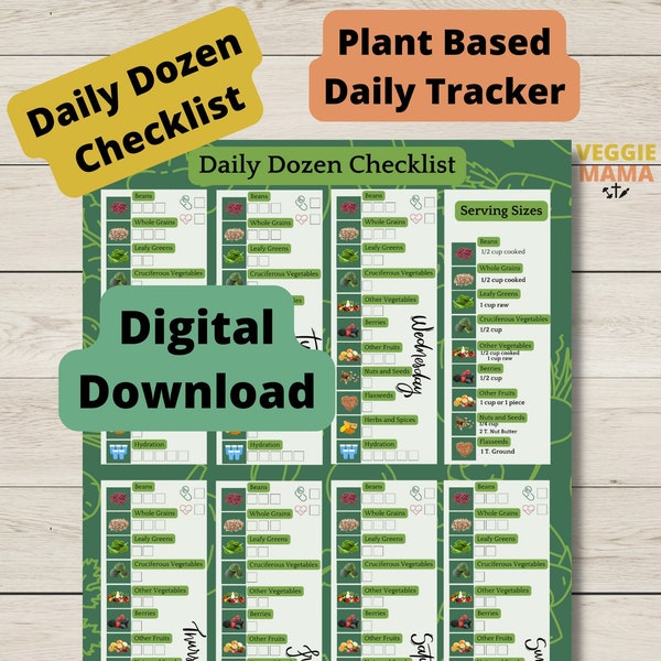 UPDATED!  7 Day Daily Dozen Checklist Digital Dowload