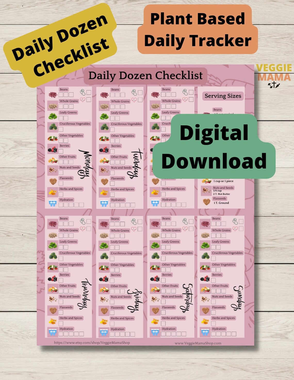 UPDATED! 7 Day Daily Dozen Checklist Digital Download in Pink - Etsy
