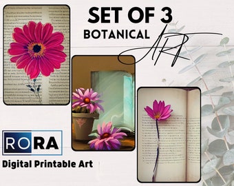 Set of 3 Botanical Digital Wall Art | Living Room Wall Art | Perfect for gifting | Plant lover Painting | Modern art for Newhomes