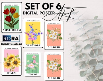 Set of 6 Botanical Country Digital Wall Art | Living Room Wall Art | Perfect for gifting | Plant lover Painting | Modern art for Newhomes