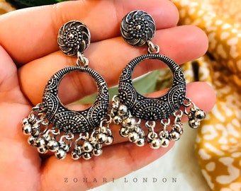 Unique Oxidised German Silver Handcrafted Jhumka Earrings | Ethnic Danglers Earrings| Pakistani Jhumka |Asian Jhumki |Gift for her|