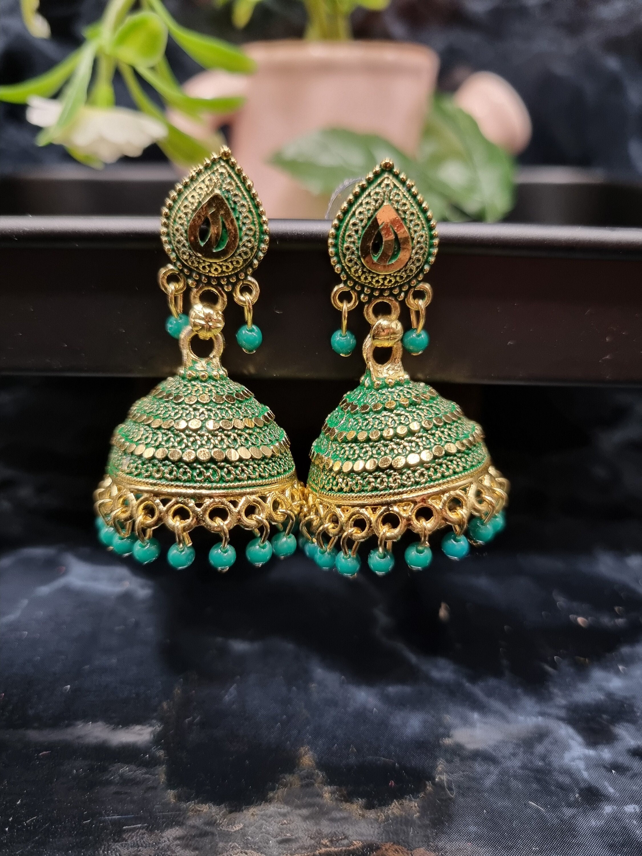 Zohari Meenakari Handmade Gold Jhumkas | Rajasthani Style
