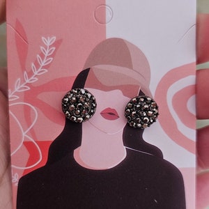 Everyday Small Round Lightweight CZ Crystal Fashion Studs  | Black Gemstone-Stone Stud Earrings - Boho Stone Earrings - Tourmaline Studs