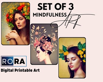 Set of 3 A4 Thinking Lady Digital Wall Art | Mindfulness Wall Art | Perfect for gifting | ArtDeco Painting | ModernArt for Newhomes