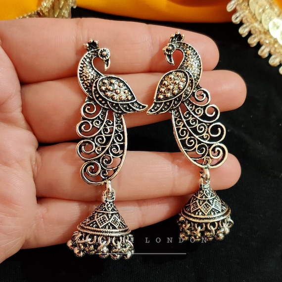 Black Metal Peacock Earrings for Wedding Guest Outfit - Beatnik