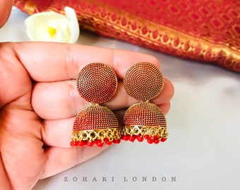 Zohari Meenakari Handcrafted Gold Round Earrings | Traditional Indian Jhumka | Ethnic Earrings | Pakistani Jhumka| South Asian jhumki | Gift