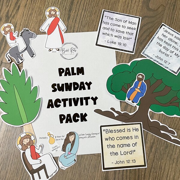 Palm Sunday Activity Pack, Coptic Orthodox Palm Sunday, Homeschool, Sunday school, Dinning in Bethany, Zacchaeus, Jesus entering Jerusalem