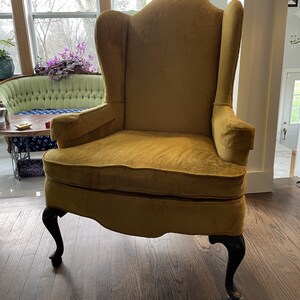 Golden Queen Anne Style Upholstered Wing Chair