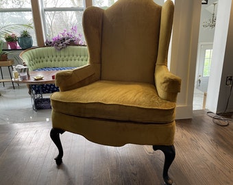Golden Queen Anne Style Upholstered Wing Chair