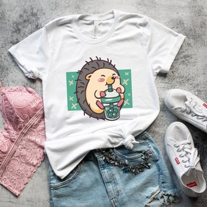 Funny Hedgehog Shirt, Hedgehog Drinking Bubbletea T-shirt, Cute Hedgehog Tee, Hedgehog Gifts, Pet Hedgehog Shirt,Animal Lover Shirt,