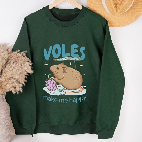 Voles Make Me Happy Sweatshirt, Cute Graphic Mouse Vole Sweater, Cute Women Sweater, Pet Lover Sweater, Gift for Her,Rat Lover Gift for Lady