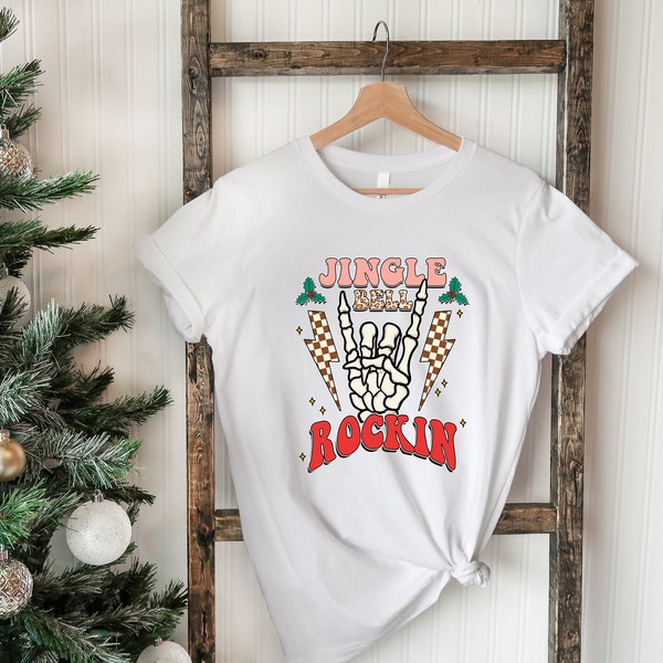 Jingle Bell Rock Shirt, Christmas Party Tee, Skeleton Hand Shirt, Music Lover Gift, Rocking Shirt, Christmas Music Shirt, Xmas Rock Shirt