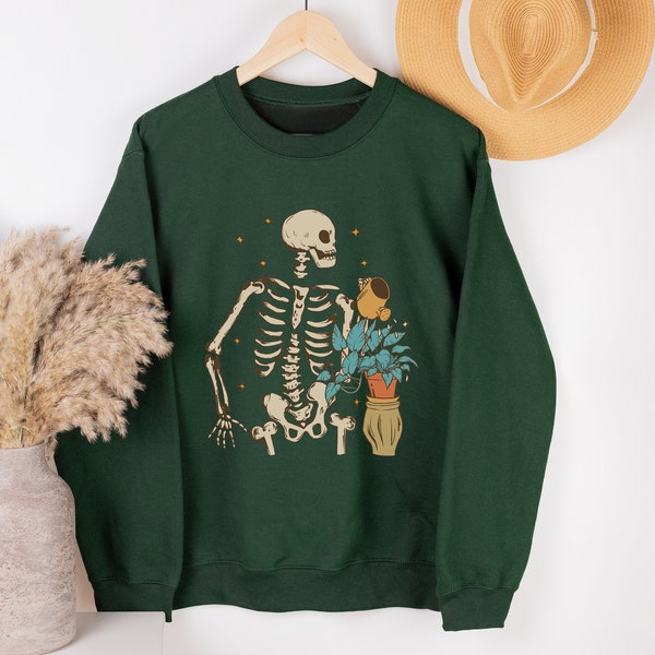 Skeleton Plant  Sweatshirt, The Gardener Sweatshirt, Gardening Lover Gifts Sweat, Skeleton Graphic Sweathirt, Plant Gift, Plant Lover Mom