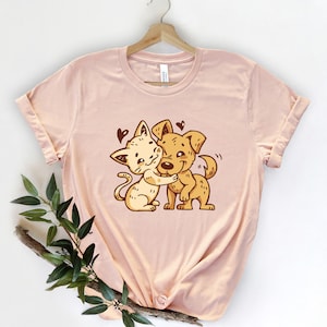 Cat and  Dog Hugging Shirt, Dog and Cat Mom T-shirt, Cute Animal Shirt, Best Friend Gift, Pets Owner Gift, Funny Animal Shirt Couple Shirt,