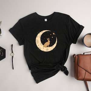 Magic Moon Phase Rabbit Shirt, Bunny Shirt, Ladies Easter Bunny Shirt, Rabbit Lover Shirt, Magic Bunny Gift, Aesthetic Animal Graphic Tee