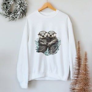 Otters Swimming Sweatshirt, Otter Mom Sweatshirt, Sea Otter Sweater, Otter Lover Gift, Otter Gifts, Cute Couple Sweater, Animal Sweater,