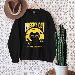 It&#39;s Creepy Sweatshirt, Halloween Black Cat Sweater, Halloween Gift, Creepy Bat Sweater, Halloween Party, Spooky Halloween Costumes