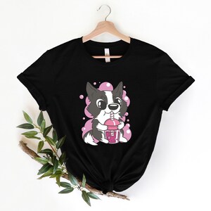 Adorable Dog Drinking Tea Shirt, Cute Cartoon Anime  Dog T-shirt, Bubble Tea Shirt, Toddler Gift, Kawaii Clothes, Tea Life Shirt,