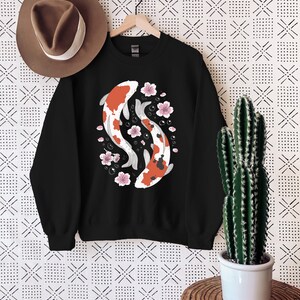 Koi Fish Sweater, Koi Ying yang Fish Sweatshirt, Japanese Street Wear, Aesthetic Sweat, Japanese Sweater, Japanese Artwork, Luck Sweat image 2