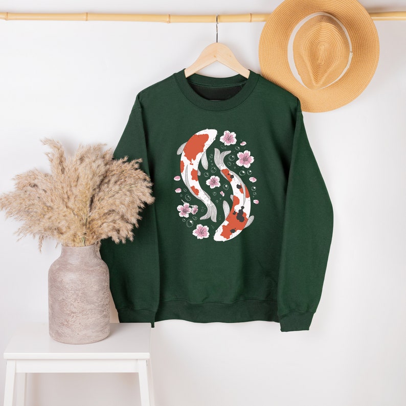 Koi Fish Sweater, Koi Ying yang Fish Sweatshirt, Japanese Street Wear, Aesthetic Sweat, Japanese Sweater, Japanese Artwork, Luck Sweat image 1