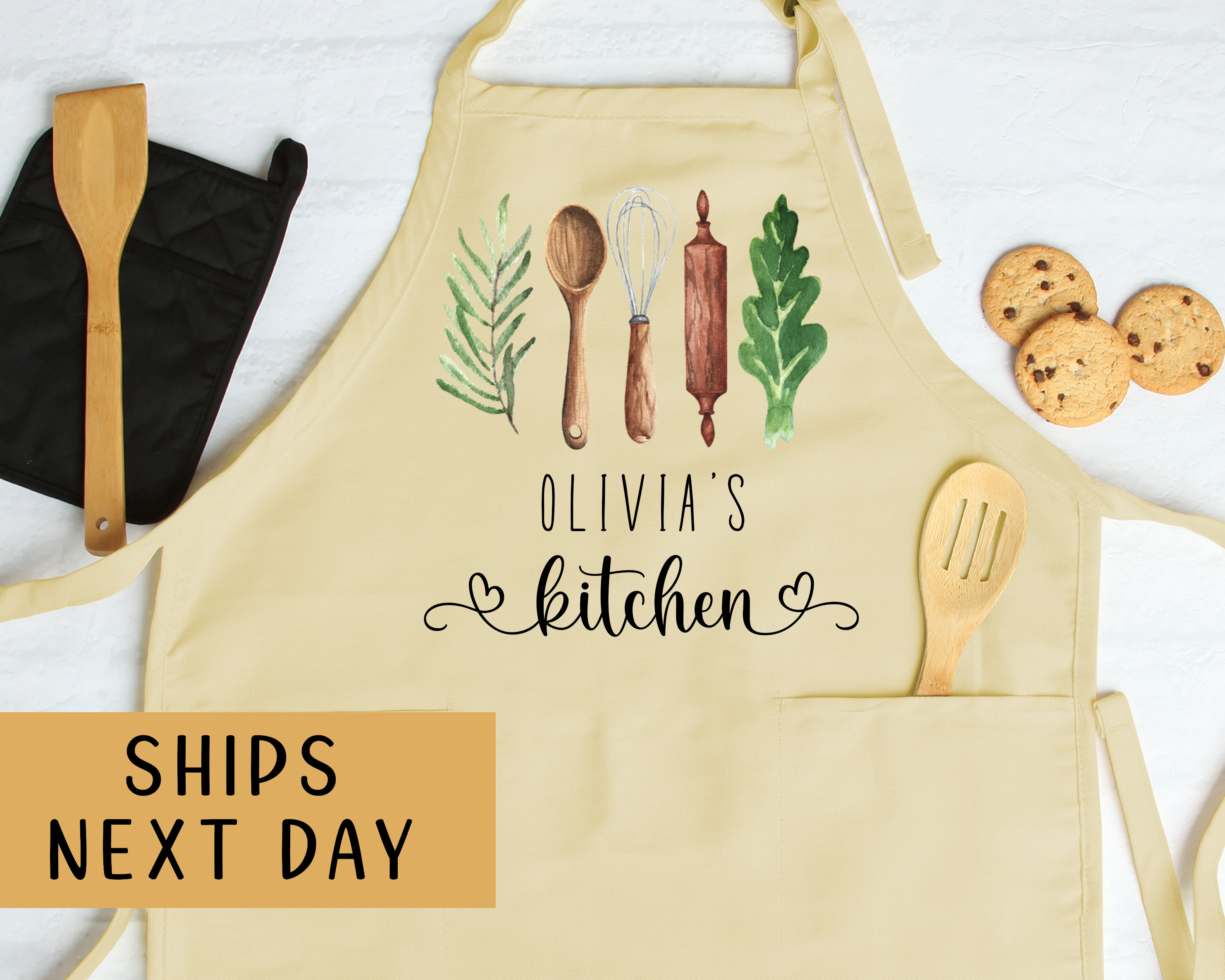 Personalized Apron for Women, Custom Mother&#39;s Day Gift, Kitchen Apron for Grandmother, Personalized Gift for Mom, Custom Printed Apron