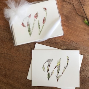 Note Cards Floral Watercolor Initial in Cursive Font