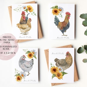 Chicken notecards - Chicken greeting cards -  Chicken note cards - watercolor chicken cards - Chicken cards-  shipped card