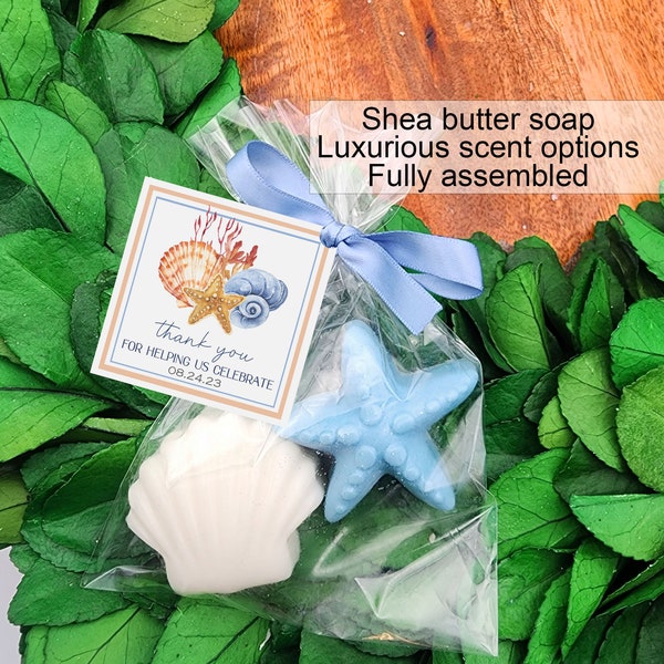 Beach wedding favor- beach bridal shower - sea shell party favors - beach themed birthday - wedding welcome bags - beach soap favors